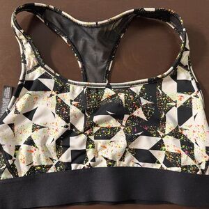 PINK Victoria's Secret Black & White Geometric Sports Bra with Neon Speckle